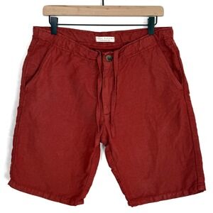 Luca Faloni Mens 30/Small Red Linen Blend Drawstring Waist Shorts Made in Italy